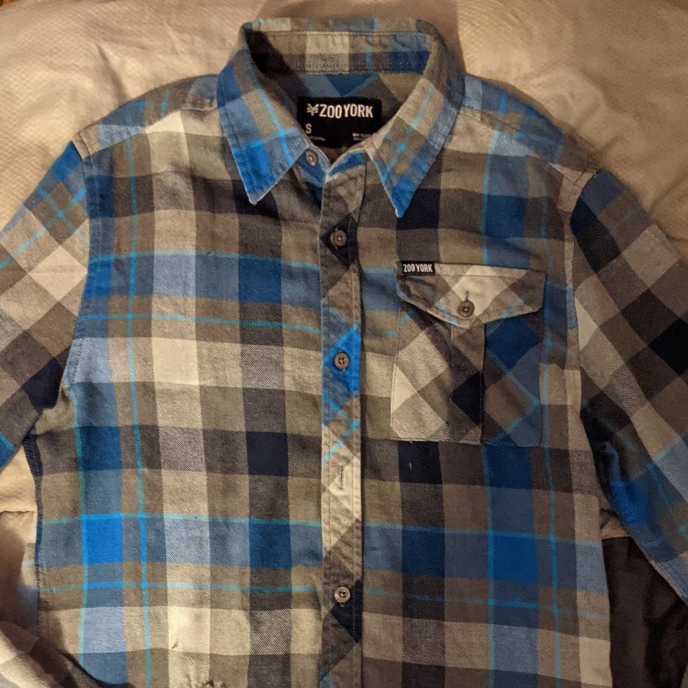 Zoo York Plaid Button Down Blue and Gray